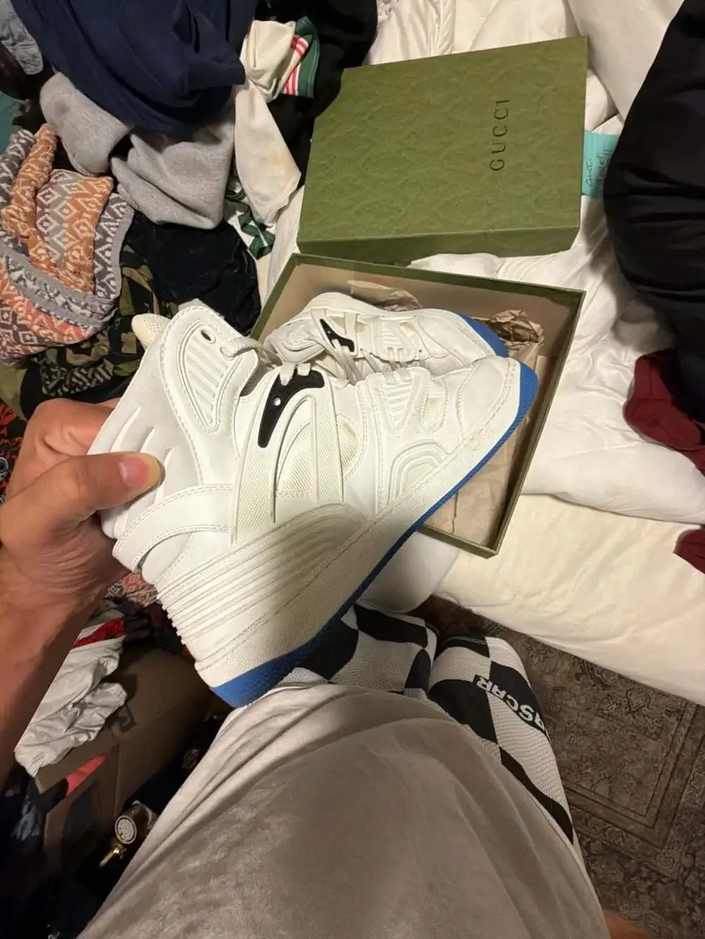 Gucci Basket High Top Sneakers White and Blue